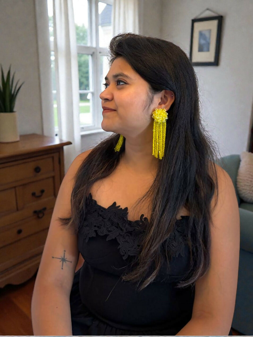 Inhanns Handmade Crystal Waterfall Earrings - Long - Yellow | Grocsy