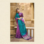 Purple & Blue Gajji Silk Pure Handwork Saree With Unstitched Blouse - Norita Gajri | Grocsy