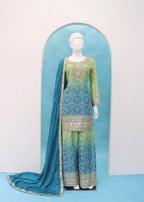 Anaita Blue Digital print with Embroidered Silk Stitched Plazo Suit | Grocsy