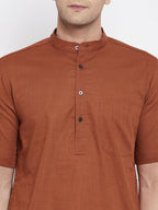 Even Apparels Brown Pure Cotton Men's H/S Kurta With Band Collar | Grocsy