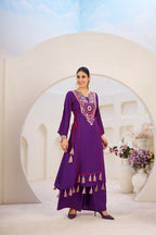 The52 Women's Gorgeous Rayon Fabric Thread Work Straight Kurta Palazzo Set | Grocsy