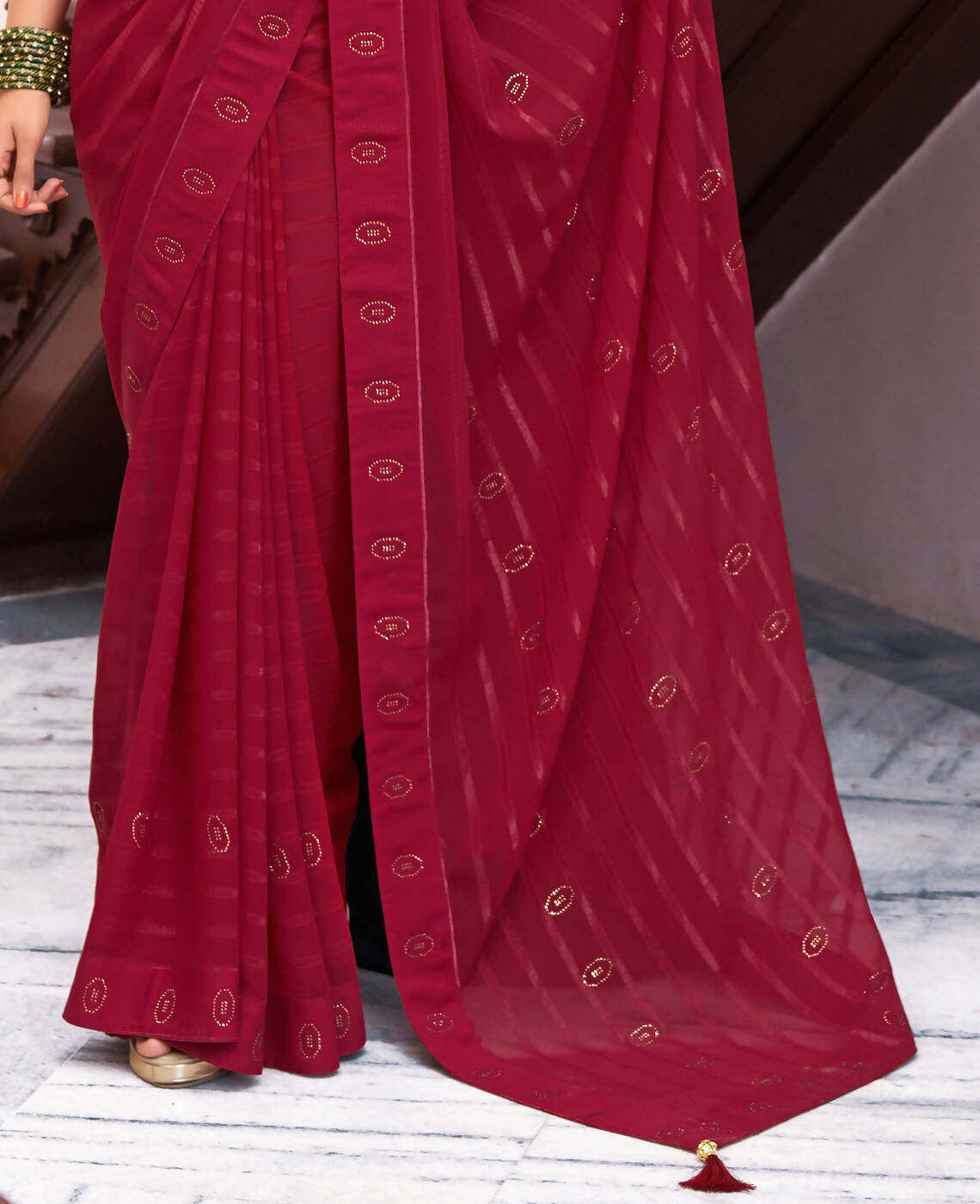 Maroon Georgette Swaroski Work Saree With Unstitched Blouse Piece - Juhi | Grocsy