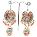 MS Fashion India Muskan Fancy Glass Pearl Orange Enamel Chandbali Jhumka Earrings | Grocsy