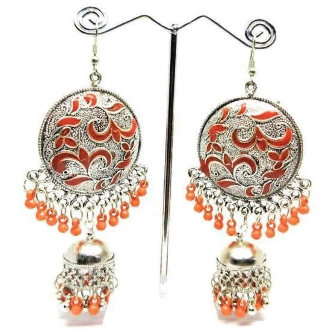 MS Fashion India Muskan Fancy Glass Pearl Orange Enamel Chandbali Jhumka Earrings | Grocsy