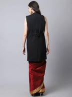 Even Apparels Black Polywool Open Front Women's Long Coat | Grocsy