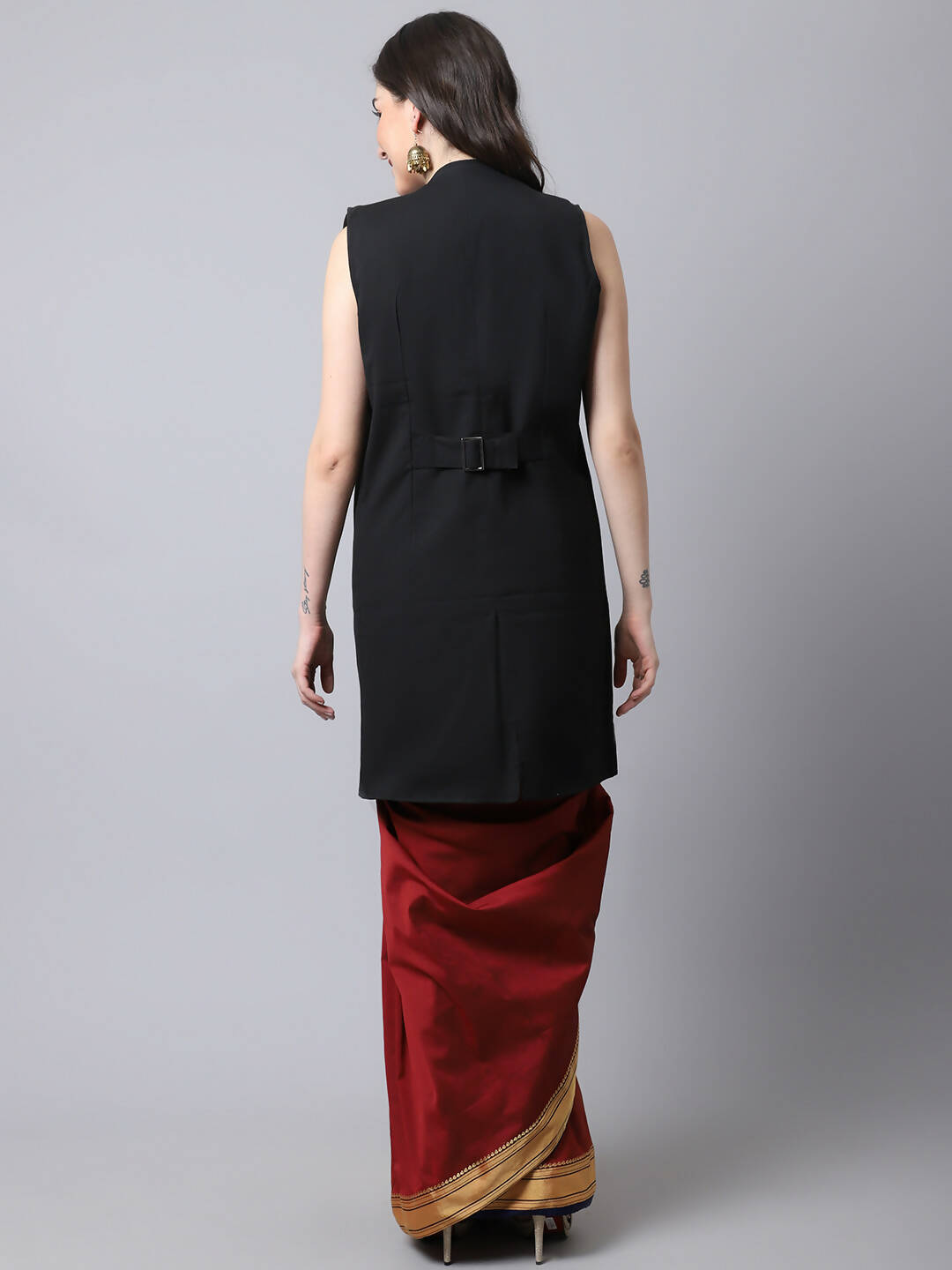 Even Apparels Black Polywool Open Front Women's Long Coat | Grocsy