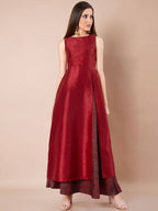 Indya Women Maroon Solid A-Line Kurta | Grocsy