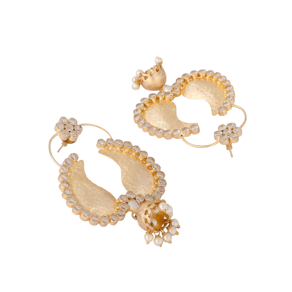 Nuyug 22K Gold Plated White Stone Studded Contemporary Mini Jhumki Dangler Earrings | Grocsy