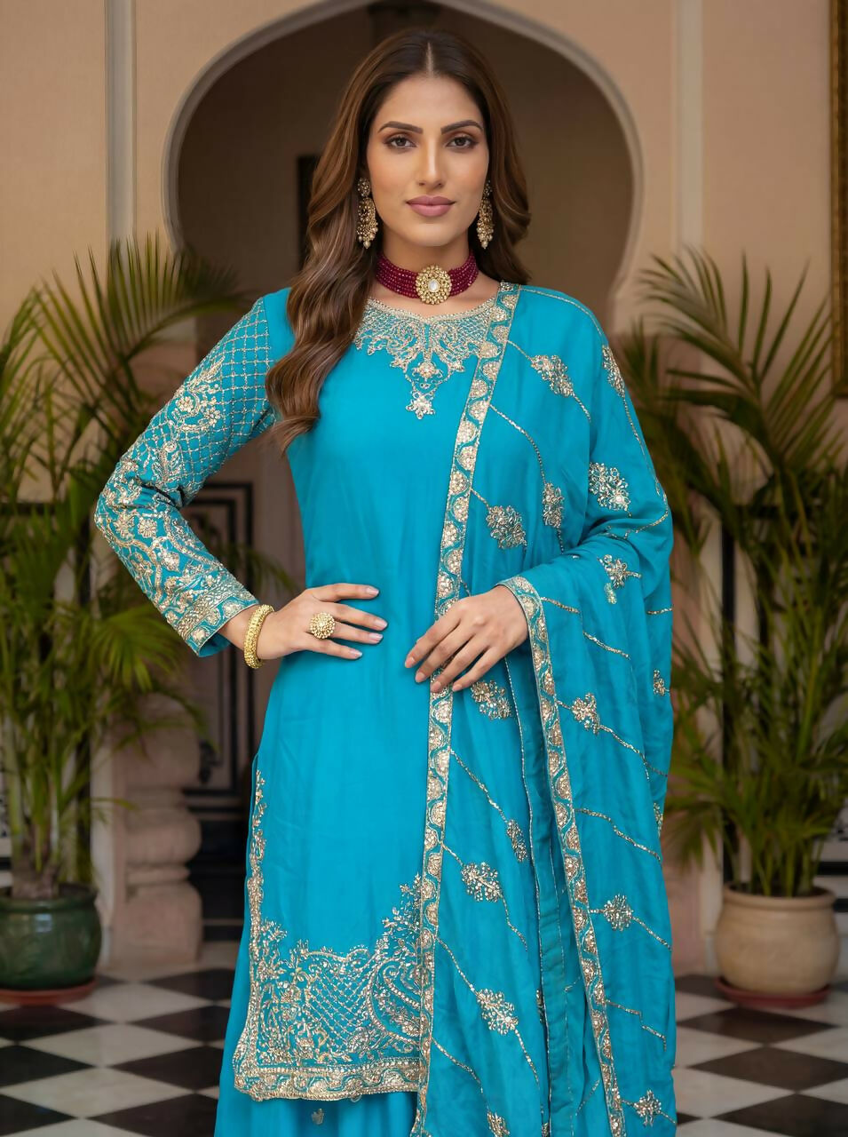 Joban Fashion Sky Silk Embroidered Sharara Set | Grocsy