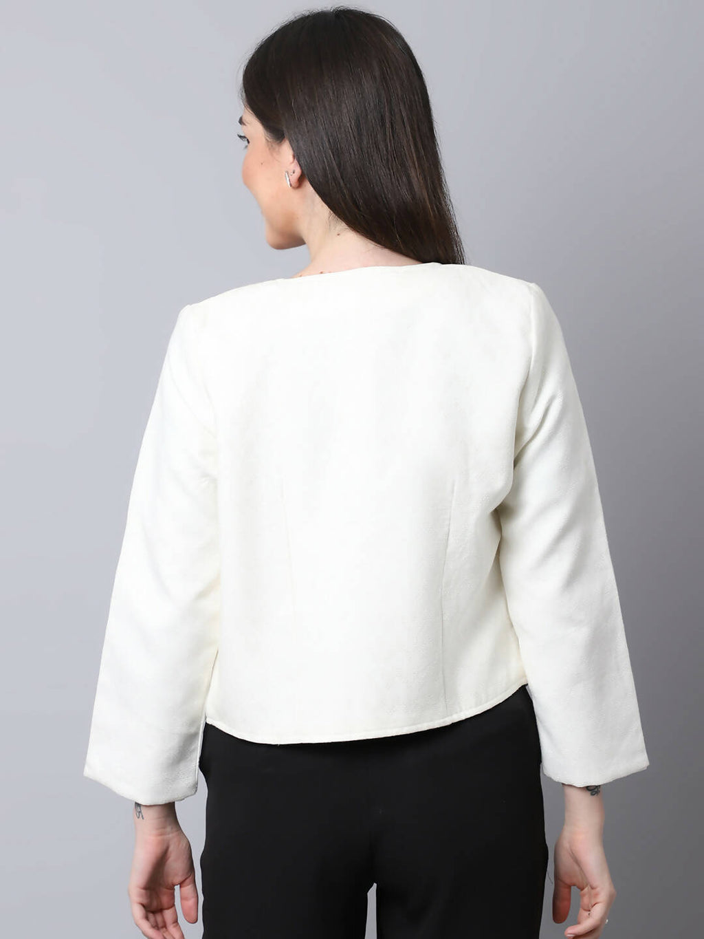 Even Apparels White 100% Viscose Open Front Statement Women's Jacket | Grocsy
