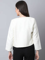 Even Apparels White 100% Viscose Open Front Statement Women's Jacket | Grocsy