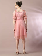 Myshka Women's Pink Solid Square Neck Fit and Flare Party Dress | Grocsy