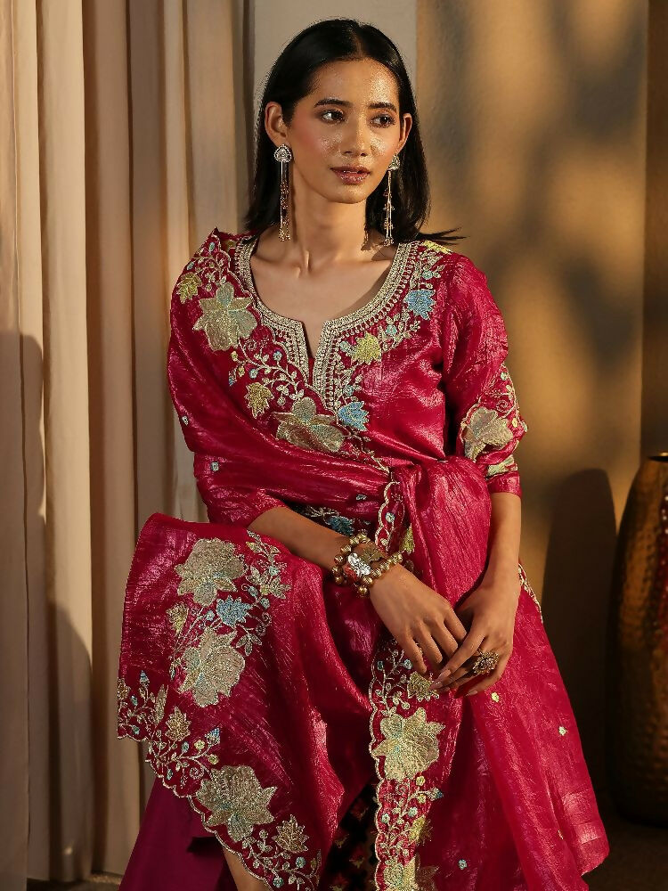 Teeya Creation Rani Color Barsana Silk Pakistani Style Salwar Suit | Grocsy