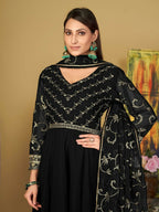 Jyoti Fashion Women's Black Georgette Embroidered Anarkali Kurta Pant Set With Dupatta | Grocsy