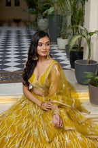 Aastha Fashion Mustard Yellow Butterfly Net White Cotton Thread Work And Sequence Work Embroidery Wedding Wear Lehenga Choli | Grocsy