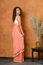 Very Much Indian Pure Mul Cotton Handloom Saree - Peach | Grocsy