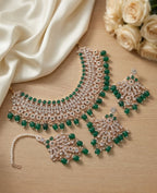 Jewel City Green Kundan Choker Necklace Set with Earrings & Maang Tikka | Indian Bridal Wedding & Bollywood Festival Jewelry | Grocsy