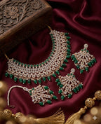 Jewel City Green Kundan Choker Necklace Set with Earrings & Maang Tikka | Indian Bridal Wedding & Bollywood Festival Jewelry | Grocsy