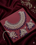 Jewel City Purple Kundan Choker Necklace Set with Earrings & Maang Tikka | Indian Bridal Wedding & Bollywood Festival Jewelry | Grocsy