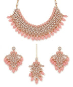 Jewel City Kundan Choker Necklace Set with Earrings & Maang Tikka | Indian Bridal Wedding & Bollywood Festival Jewelry | Grocsy