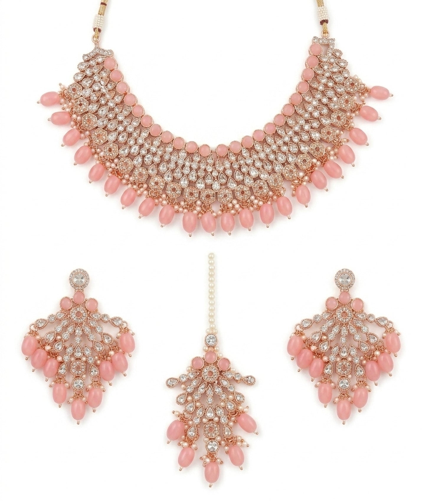 Jewel City Kundan Choker Necklace Set with Earrings & Maang Tikka | Indian Bridal Wedding & Bollywood Festival Jewelry | Grocsy