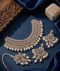 Jewel City Kundan Choker Necklace Set with Earrings & Maang Tikka | Indian Bridal Wedding & Bollywood Festival Jewelry | Grocsy