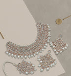 Jewel City Kundan Choker Necklace Set with Earrings & Maang Tikka | Indian Bridal Wedding & Bollywood Festival Jewelry | Grocsy