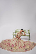 Kesar Fab Ivory Silk Embroidered Lehenga | Grocsy