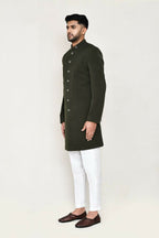 Joban Fashion Green Colored Terry Rayon Fabric Indo Western With Straight Fit Pant | Grocsy