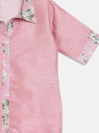 Ahalyaa Pink Poly Silk Solid Kids Kurta with Printed Pant Set For Girls | Grocsy