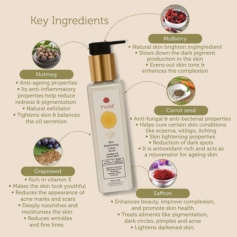 Tvam Mulberry & Carrot Seed Skin Brightening Lotion With SPF | Grocsy