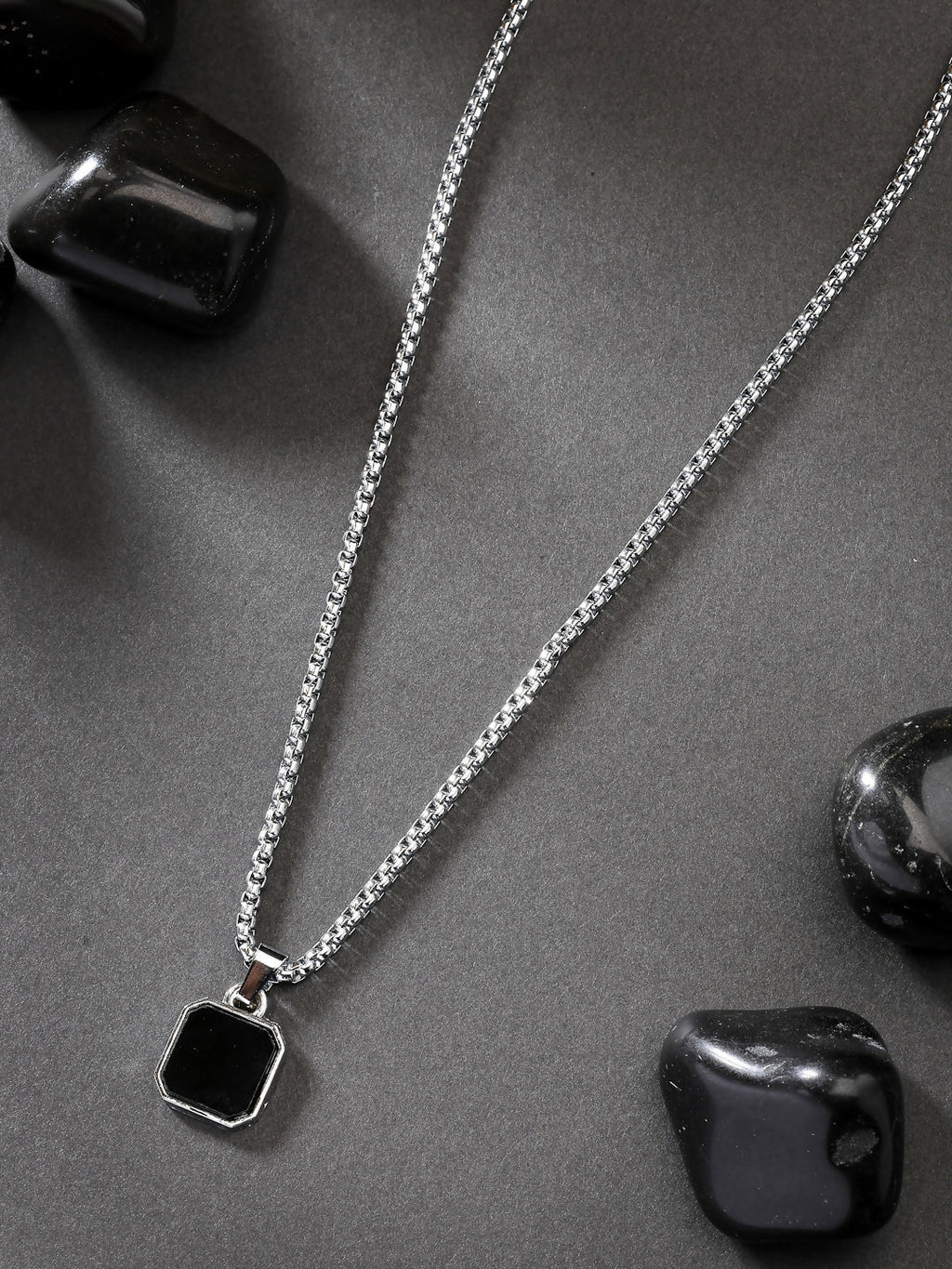 NVR Men's Silver-Plated Artificial Stone Stainless Steel Pendant with Chain | Grocsy