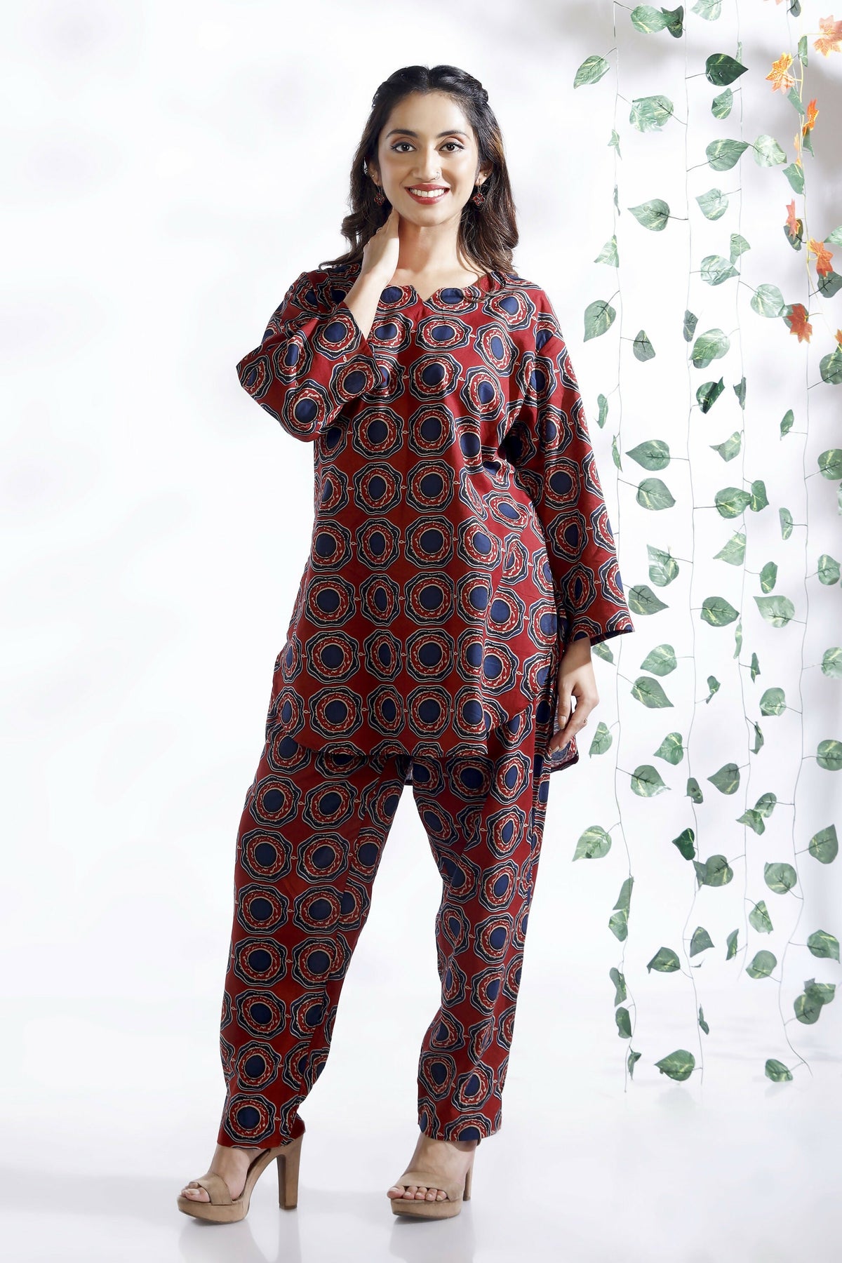 Breathables Abstract Cotton Co-Ord Set – Red | Grocsy