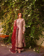 Prazu Fashion Peach Frendy Silk Embroidered Riveted Moti Work Palazzo Suit | Grocsy