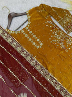 Prazu Fashion Yellow Frendy Silk Embroidered Riveted Moti Work Palazzo Suit | Grocsy
