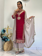 Prazu Fashion Maroon Georgette Embroidered Sequence Palazzo Suit | Grocsy