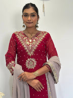 Prazu Fashion Maroon Georgette Embroidered Sequence Palazzo Suit | Grocsy