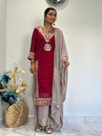 Prazu Fashion Maroon Georgette Embroidered Sequence Palazzo Suit | Grocsy