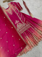 Prazu Fashion Pink Shaded Chinon Silk Embroidered Sequence Palazzo Suit | Grocsy