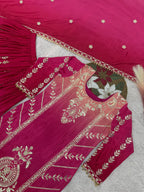 Prazu Fashion Pink Shaded Chinon Silk Embroidered Sequence Palazzo Suit | Grocsy