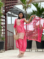 Prazu Fashion Pink Chinon Silk Embroidered Dhoti Style Suit | Grocsy