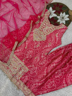 Prazu Fashion Pink Chinon Silk Embroidered Dhoti Style Suit | Grocsy