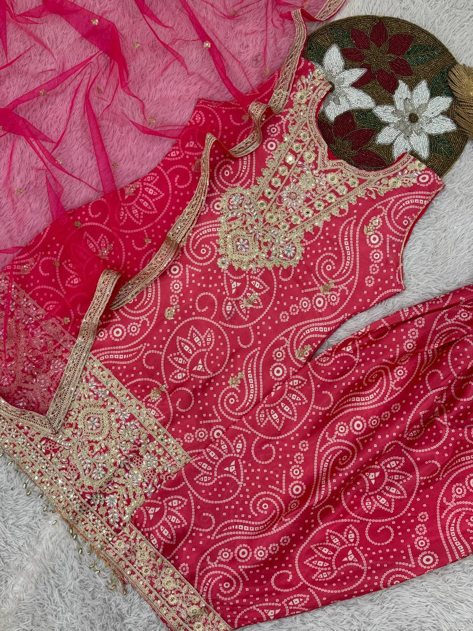 Prazu Fashion Pink Chinon Silk Embroidered Dhoti Style Suit | Grocsy