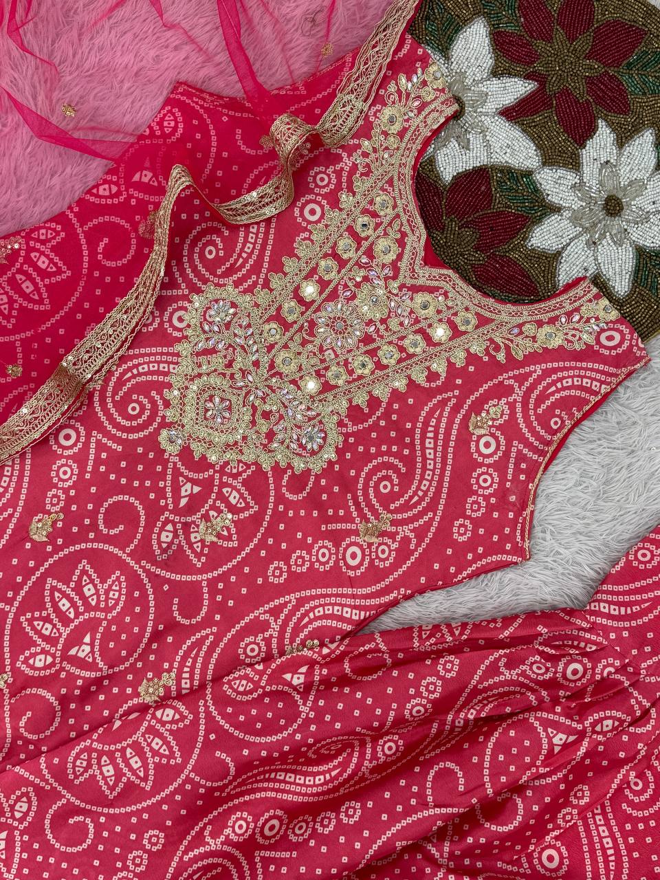 Prazu Fashion Pink Chinon Silk Embroidered Dhoti Style Suit | Grocsy