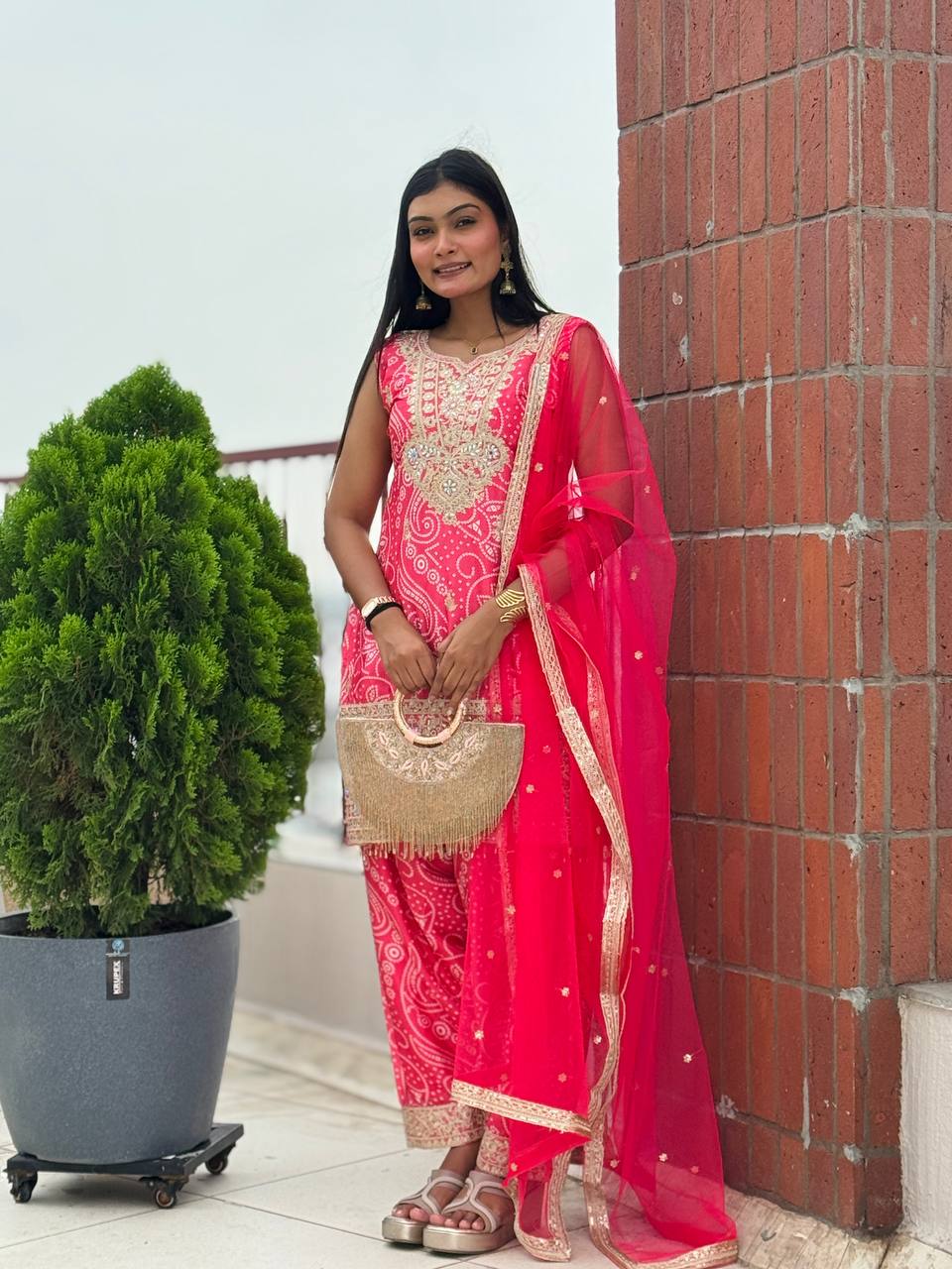Prazu Fashion Pink Chinon Silk Embroidered Dhoti Style Suit | Grocsy