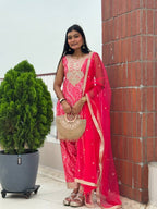 Prazu Fashion Pink Chinon Silk Embroidered Dhoti Style Suit | Grocsy