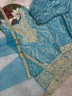 Prazu Fashion Sky Blue Chinon Silk Embroidered Dhoti Style Suit | Grocsy