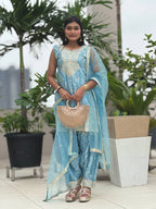 Prazu Fashion Sky Blue Chinon Silk Embroidered Dhoti Style Suit | Grocsy