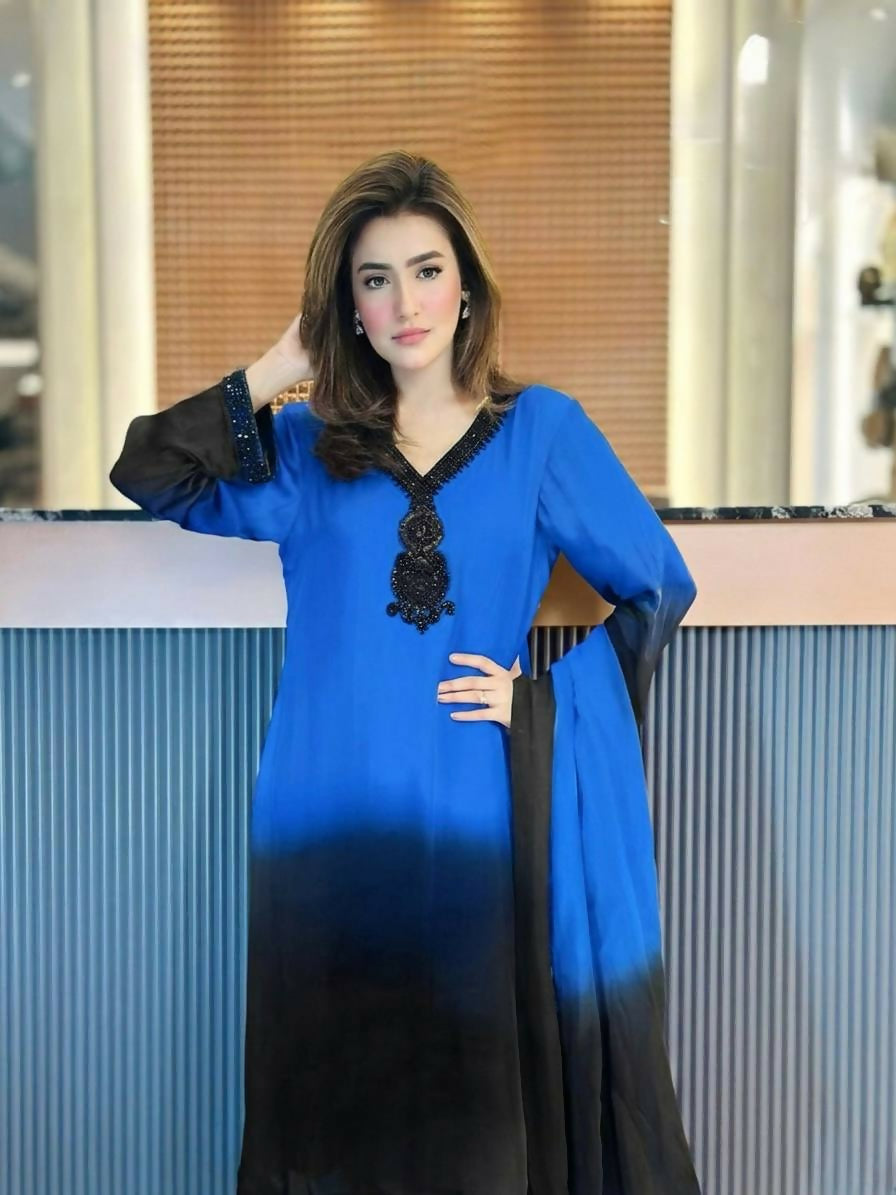 Teeya Creation Women's Trendy Stylish French Crepe Silk Blue Kurta Set | Grocsy