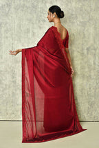 Wine Silk Plain Saree with Blouse Piece - Purvi | Grocsy